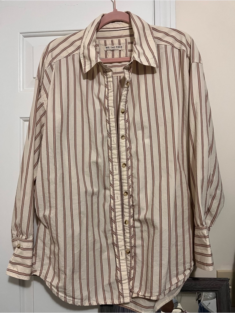 We The Free Cream Button-Down with Tan Stripes - Picture 3 of 8